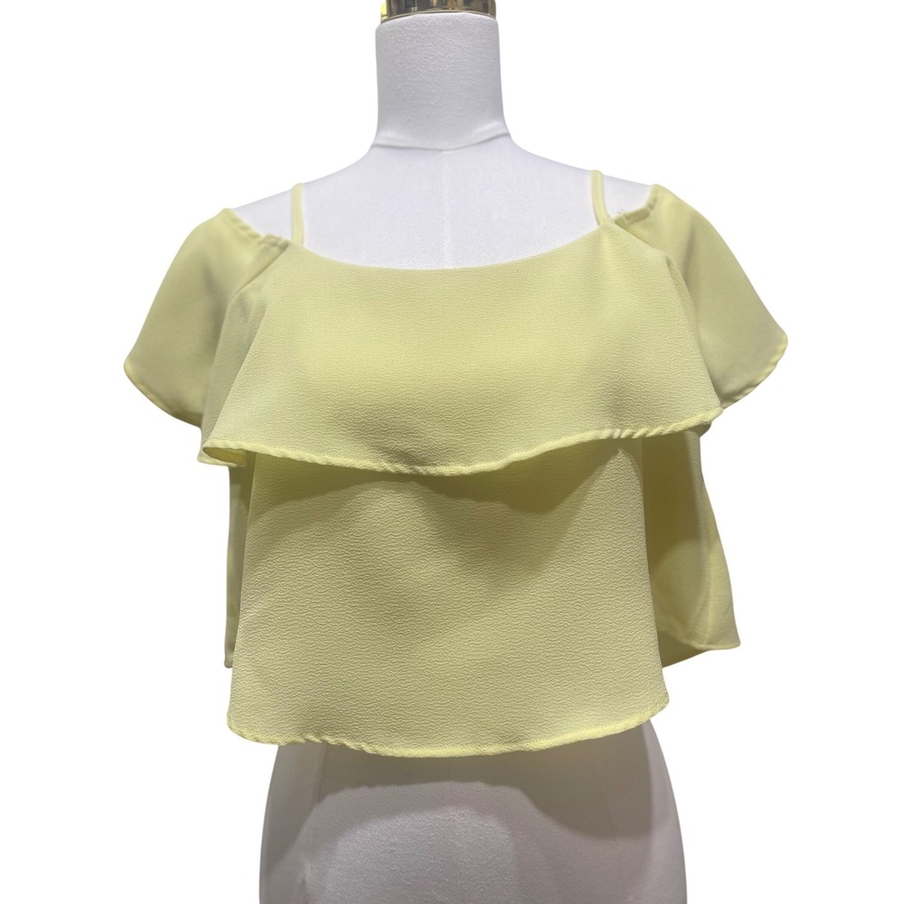 H&M Divided‎ off-shoulder Lemon Yellow Ruffle Crop Top. Size 8